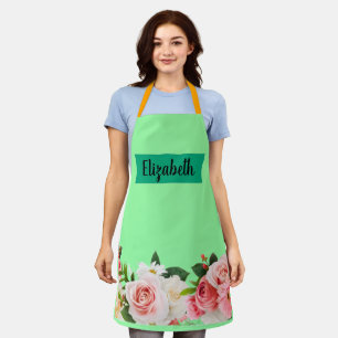 Floral modern daisy green girly elegant stylish  apron