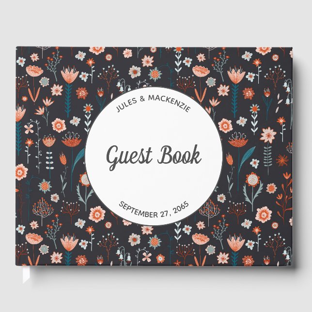 Floral Modern Dark Simple Wedding Guest Book (Front)