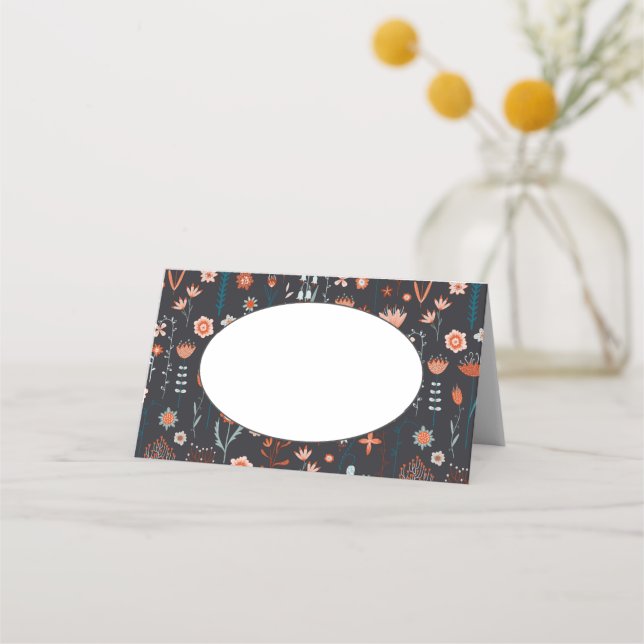 Floral Modern Dark Simple Wedding Place Card (Front)