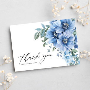 Floral Modern Elegant Dusty Blue Wedding Thank You Card