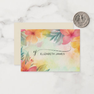 Floral Modern Elegant Script Monogram Initials Card