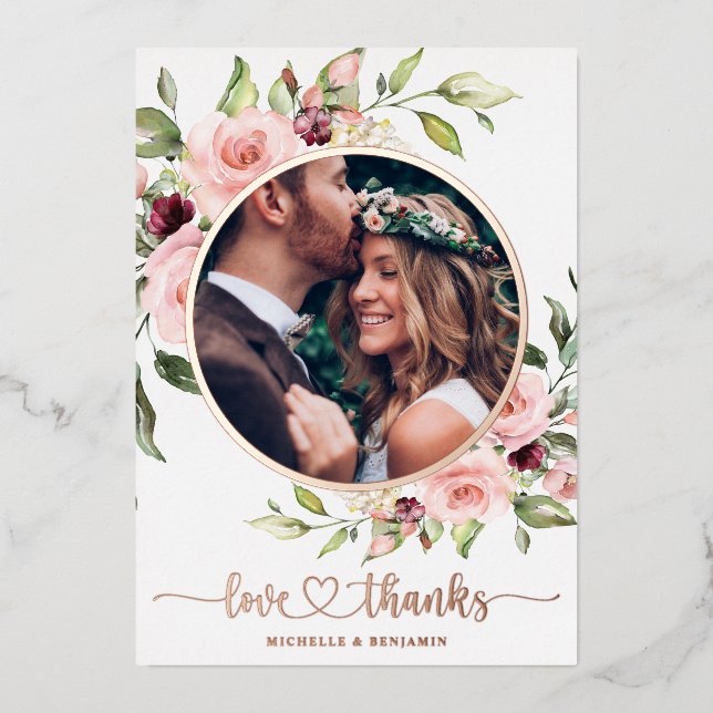 Floral Modern Elegant Wedding Thank You Photo Card (Front)