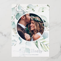 Floral Modern Elegant Wedding Thank You Photo Card