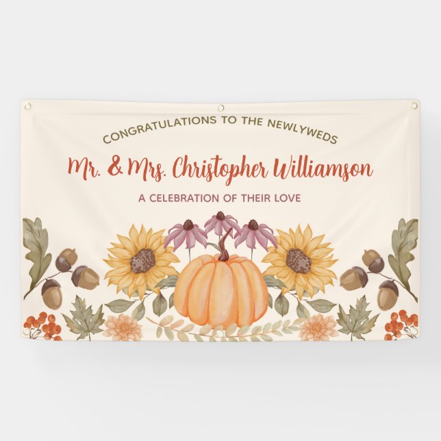 Floral Modern Fall WeddingCongratulations Banner (Horizontal)