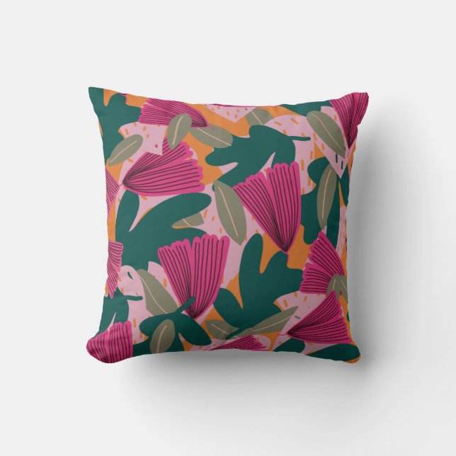 Floral modern greenery yellow pink trendy cushion (Front)