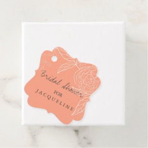 Floral Modern Line Work Sketch Peach Bridal Shower Favour Tags