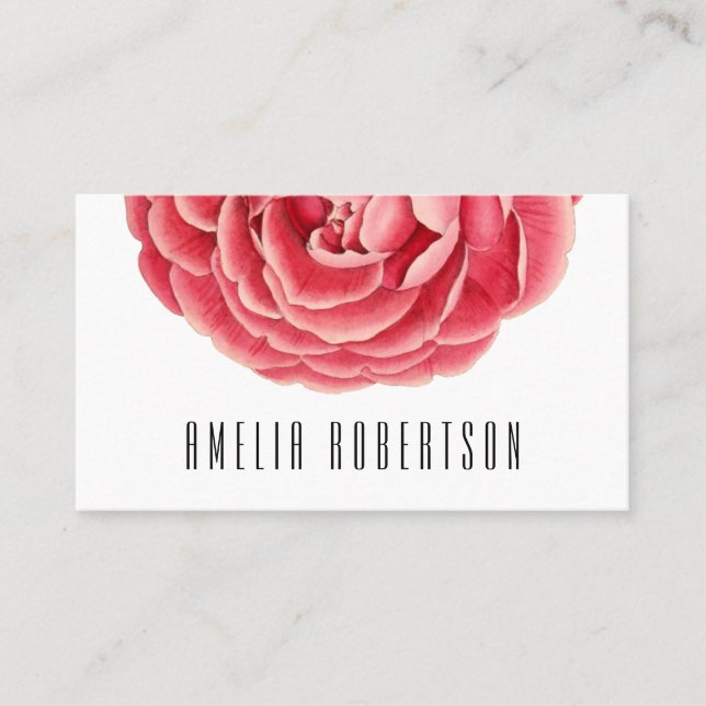Floral modern minimalist bold rose business card (Front)
