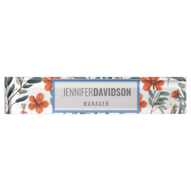 Floral Modern Minimalist Elegant Professional Nameplate (Front)