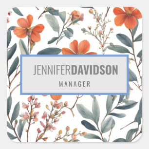 Floral Modern Minimalist Elegant Professional Square Sticker