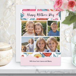 Floral Modern Mother’s Day Custom Photo Collage Holiday Card