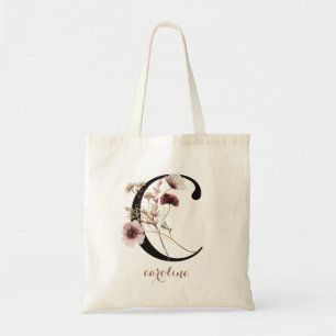 Floral Modern Personalised Monogram Letter "C" Tote Bag