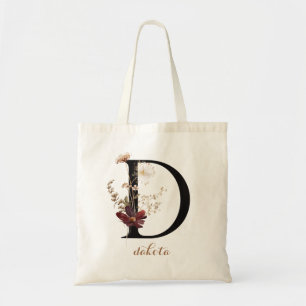 Floral Modern Personalised Monogram Letter "D" Tote Bag
