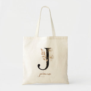 Floral Modern Personalised Monogram Letter "J" Tote Bag