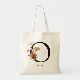 Floral Modern Personalised Monogram Letter "O" Tote Bag