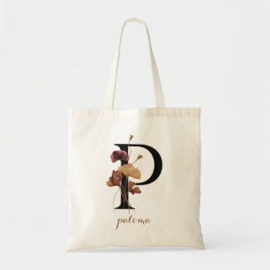 Floral Modern Personalised Monogram Letter "P" Tote Bag