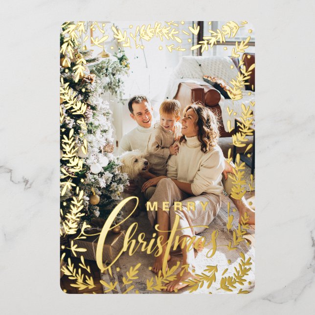 Floral Modern Photo gold Christmas  Foil Holid (Front)