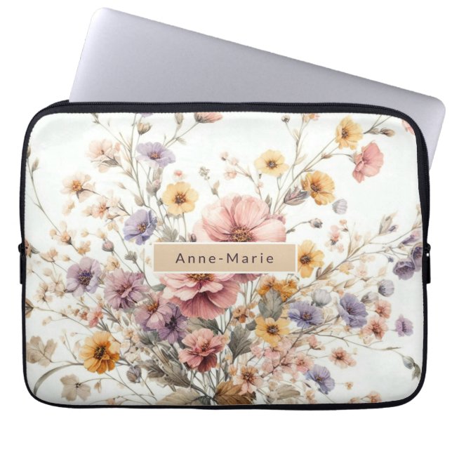 Floral modern pink girly elegant stylish laptop sleeve (Front)