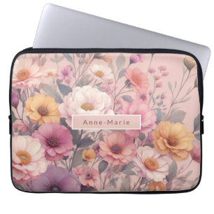 Floral modern rose pink girly elegant stylish  laptop sleeve