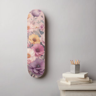 Floral modern rose pink girly elegant stylish skateboard