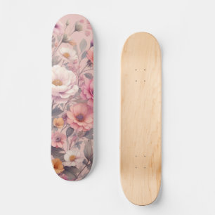 Floral modern rose pink girly elegant stylish skateboard