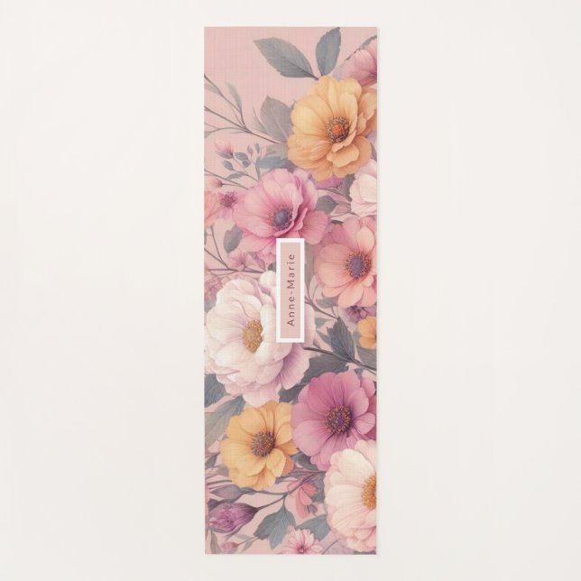 Floral modern rose pink girly elegant stylish  yoga mat (Front)