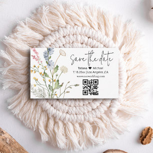 floral modern save the date qr code wildflowers  card