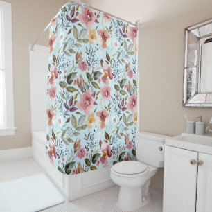 Floral Modern Summer Flower Pattern on Teal Shower Curtain