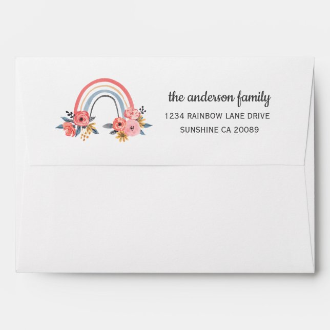 Floral Modern Watercolor Rainbow Party Envelope (Back (Top Flap))