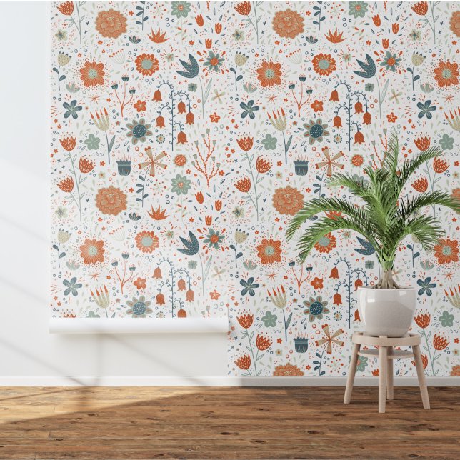 Floral Modern Wildflower Wallpaper (Fun floral wallpaper in warm earth colors)