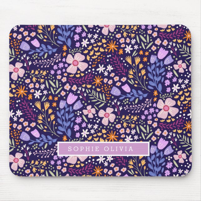 Floral Modern Wildflowers Girly Elegant Stylish Mouse Pad (Front)