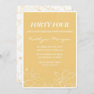 Floral Modern Yellow 44th birthday invitations 