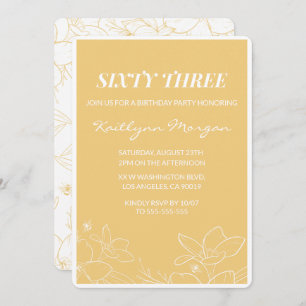 Floral Modern Yellow 63rd birthday invitations