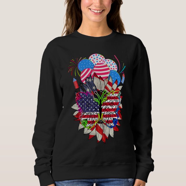 Floral Monarch Butterfly American Flag 4th Of July Sweatshirt (Front)