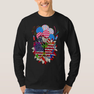 Floral Monarch Butterfly American Flag 4th Of July T-Shirt