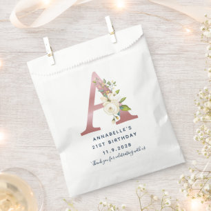 Floral Monogram 21st Birthday Name Custom Favour Bags