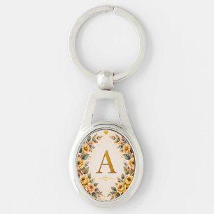 Floral Monogram A Personalised Keychain