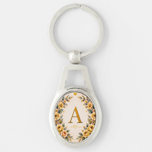 Floral Monogram A Personalised Keychain (Front)