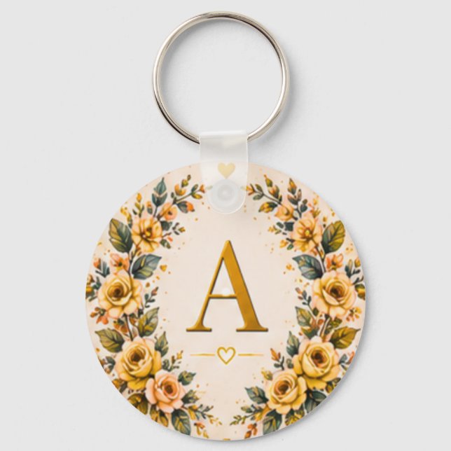 Floral Monogram A Personalised Keychain (Front)