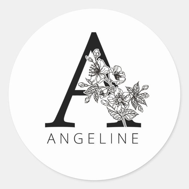 Floral Monogram A Sakura Cherry Blossoms Classic Round Sticker (Front)