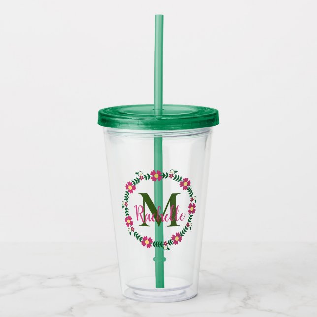 Floral Monogram Acrylic Tumbler (Front)