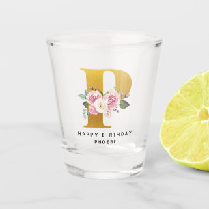 Floral Monogram Birthday Personalised Name Shot Glass