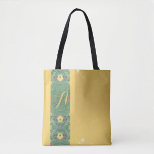 Floral Monogram Brass-color Tote Bag