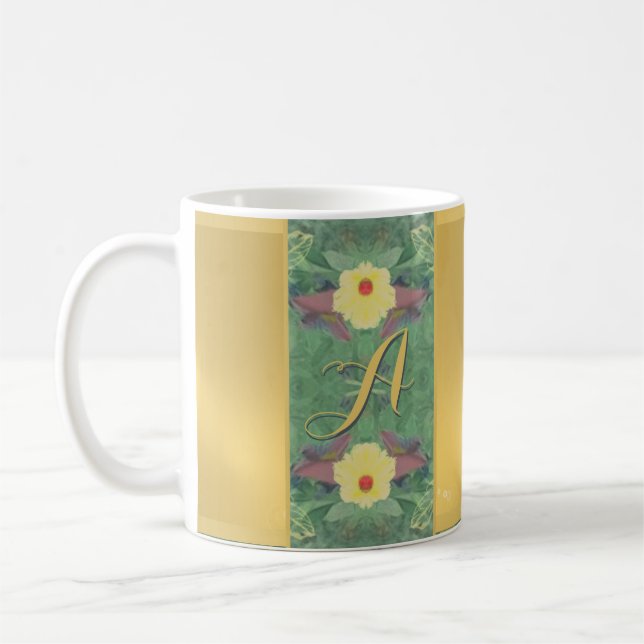 Floral Monogram Brass Colour  Coffee Mug (Left)