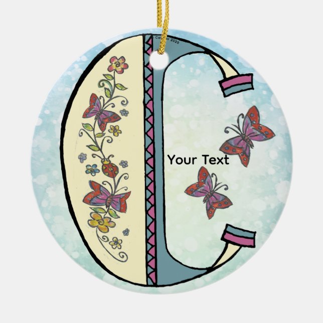floral Monogram C Ceramic Tree Decoration (Front)