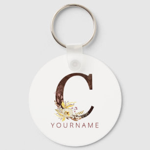 Floral Monogram C Rich Autumn Foliage Key Ring