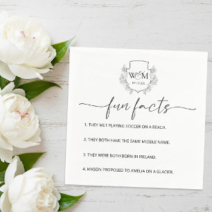 Floral Monogram Calligraphy Fun Facts Wedding Napkin