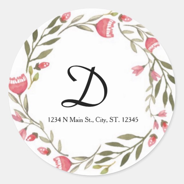Floral Monogram Classic Round Sticker (Front)