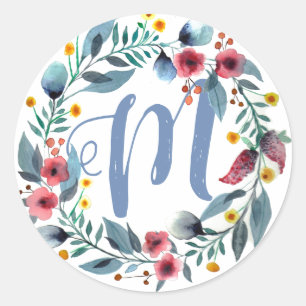 Floral Monogram Classic Round Sticker