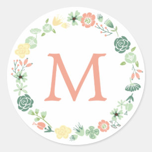 FLORAL MONOGRAM CLASSIC ROUND STICKER