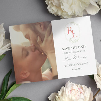 Floral Monogram Couple Photo Wedding Save The Date Announcement